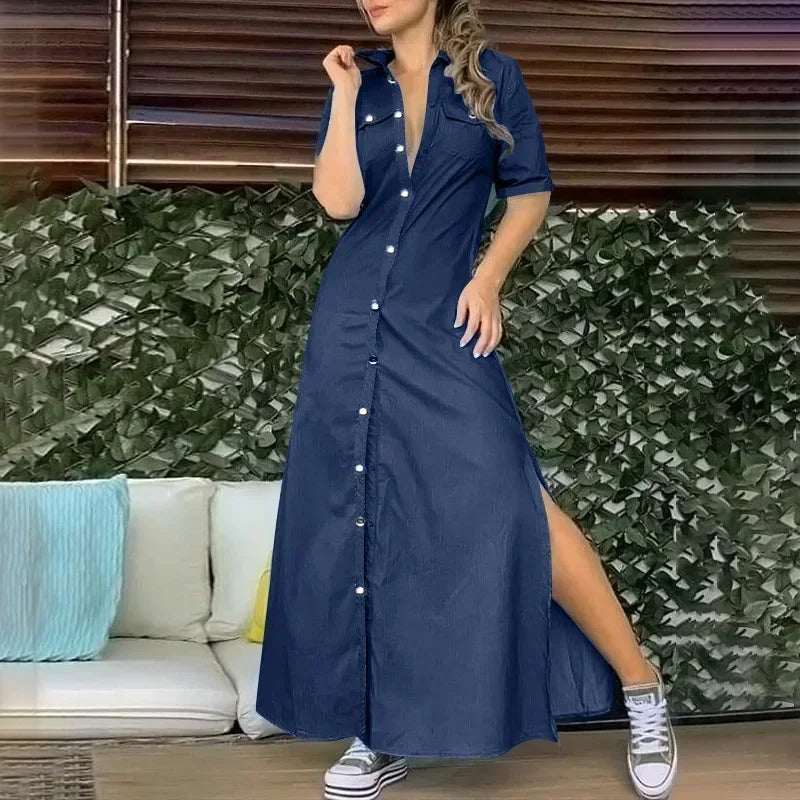 0XL-5XL Plus Size New Women's Denim Dress Solid Color Oversized Dress Elegant Party Dress for Women Plus Size Women Clothing