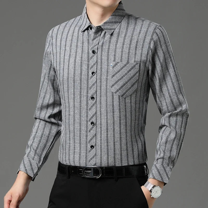 New Men's Business Casual Long Sleeved Printed Shirt with Wrinkle Resistance No Ironing Comfortable All Season Versatile Top