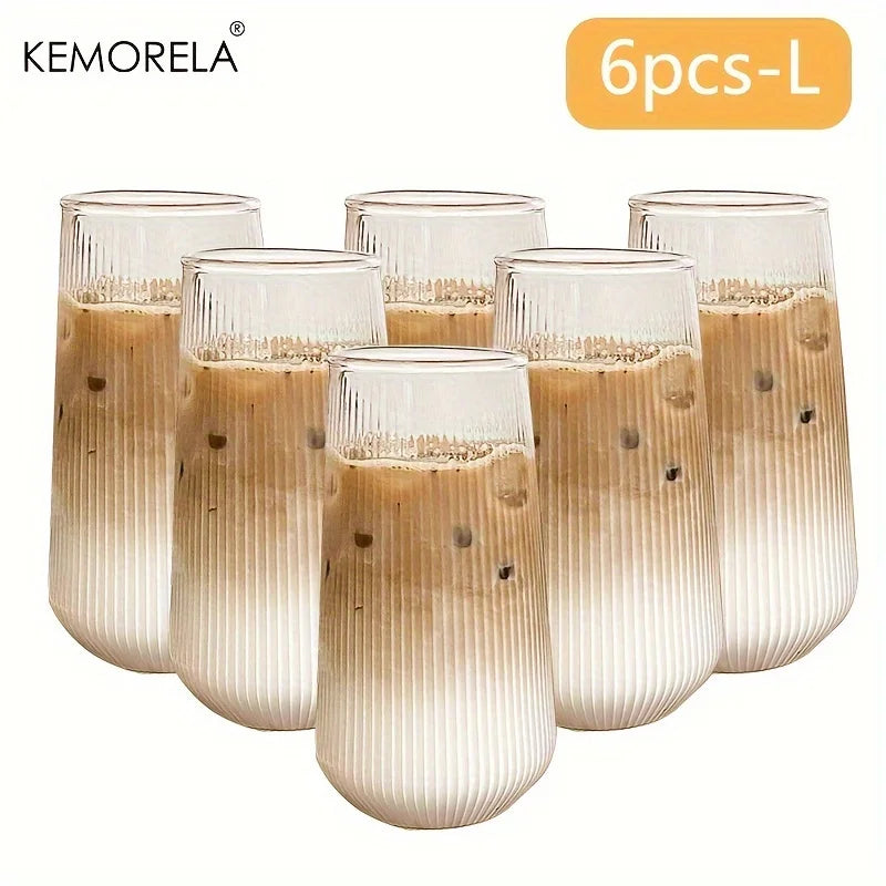 4/6PCS Heat-Resistant Rib Coffee Glass Water Cups Vertical Stripes Tea Mug for Drinking Milk Beer Wine Juice Tumblers Set Gift