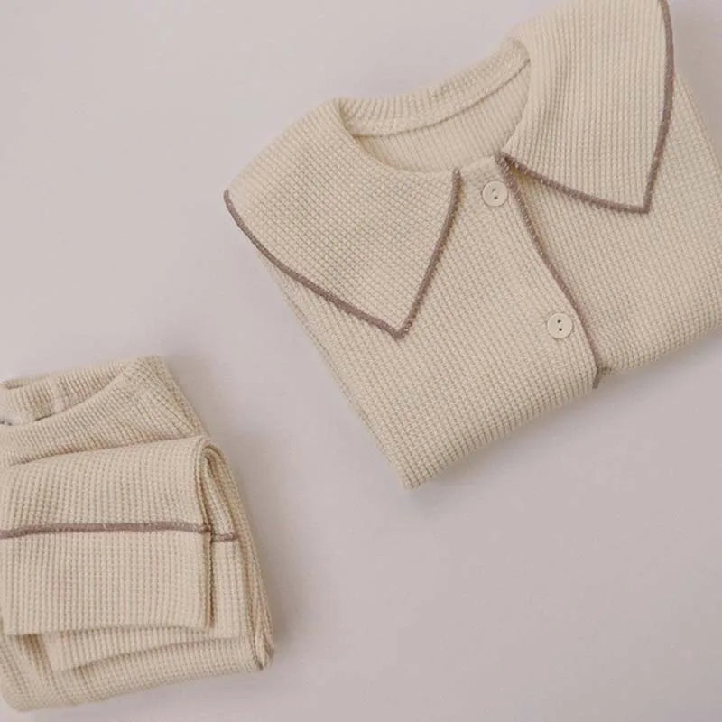 Autumn Baby's Sets Waffle Baby Girls Boys Clothes Set Pajamas Home Wear Children's Casual Long Sleeve Two Piece Set