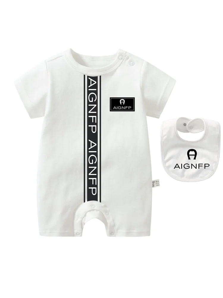Summer Newborns Jumpsuit %100 Cotton Baby Clothes 2025 New Toddler Boys Rompers Bib scarf Set Infant Soft Short sleeve Bodysuits