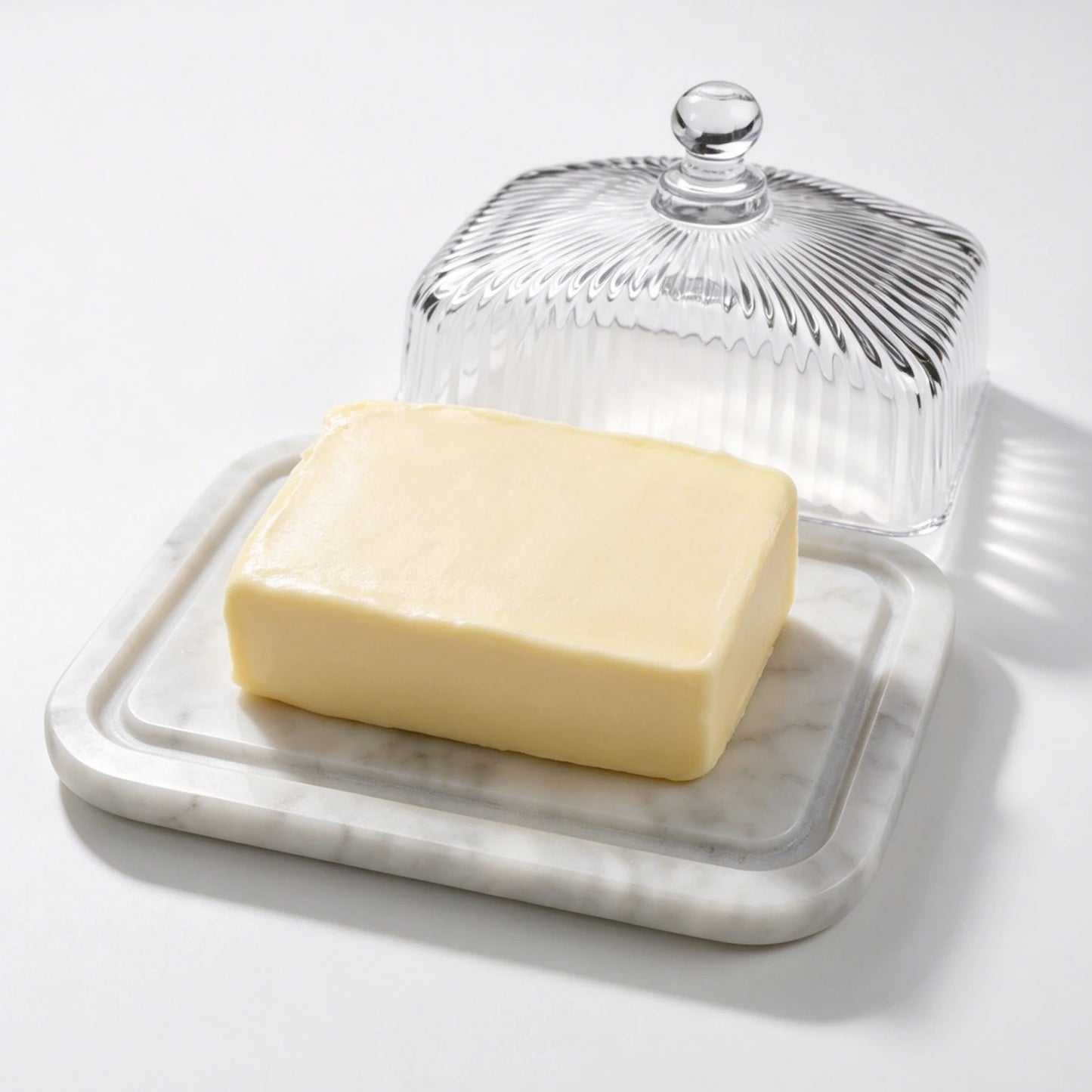 Marble Base Glass Dome Butter Dish with Lid Cheese Bread Cup Cake Fruit Serving Tray Restaurant Quality Food Storage Container