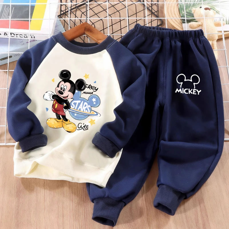Boys Fashion Cartoon Print Sweatshirt Two-piece Set Kids Spring Autumn O Neck Hoodies and Trousers 2pcs Set Kids Sport Clothes