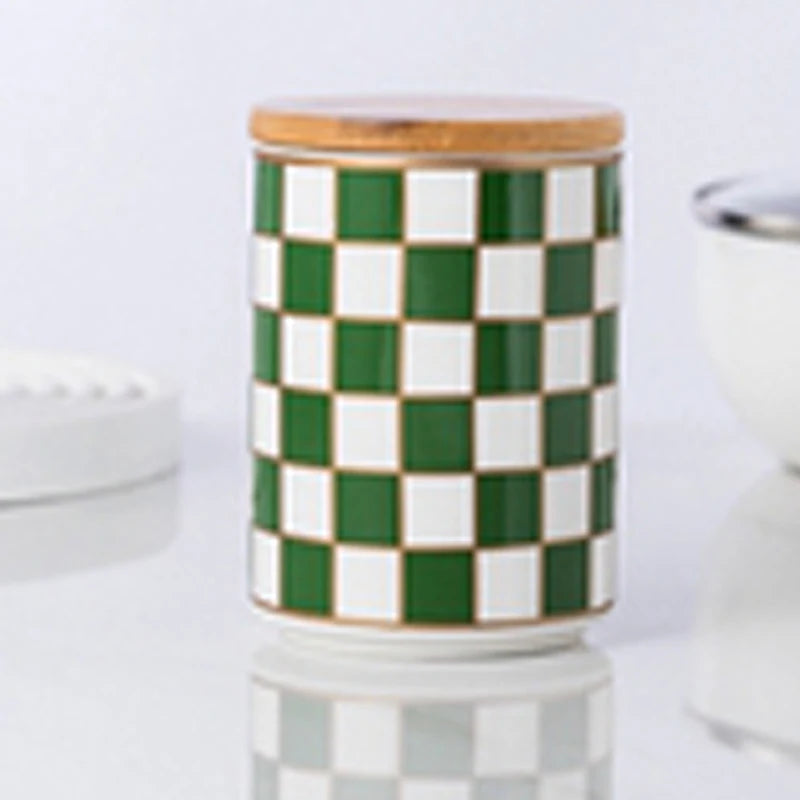 Black and White Lattice Storage Tank Checkerboard Sealed Tank Kitchen Storage Food Grade Ceramic Tank Box Tea Storage Tank