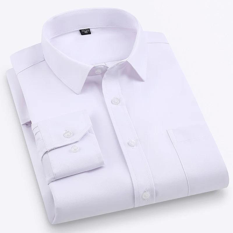 Plus Size M-7XL Elasticity Shirt Men Long Sleeve Slim Fit Casual Solid Color Luxury Shirt Social Formal Dress Shirts Man Clothes