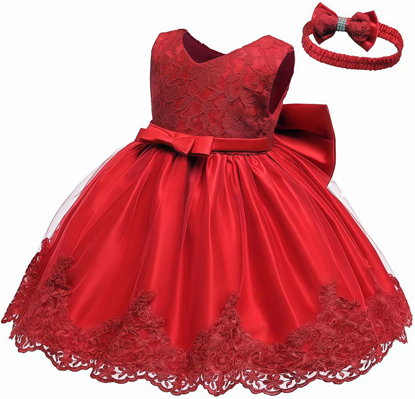 Baby Girls Embroidery Big Bow Xmas Princess Dresses For Toddler Kids Birthday Baptism New Year Gown Wedding Christmas Party Gift
