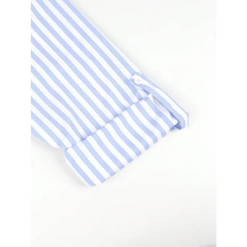 Plus Size Women's Fashionable Striped Button up Blouse Shirt Ladies Casual  Long Sleeve Shirt Tops