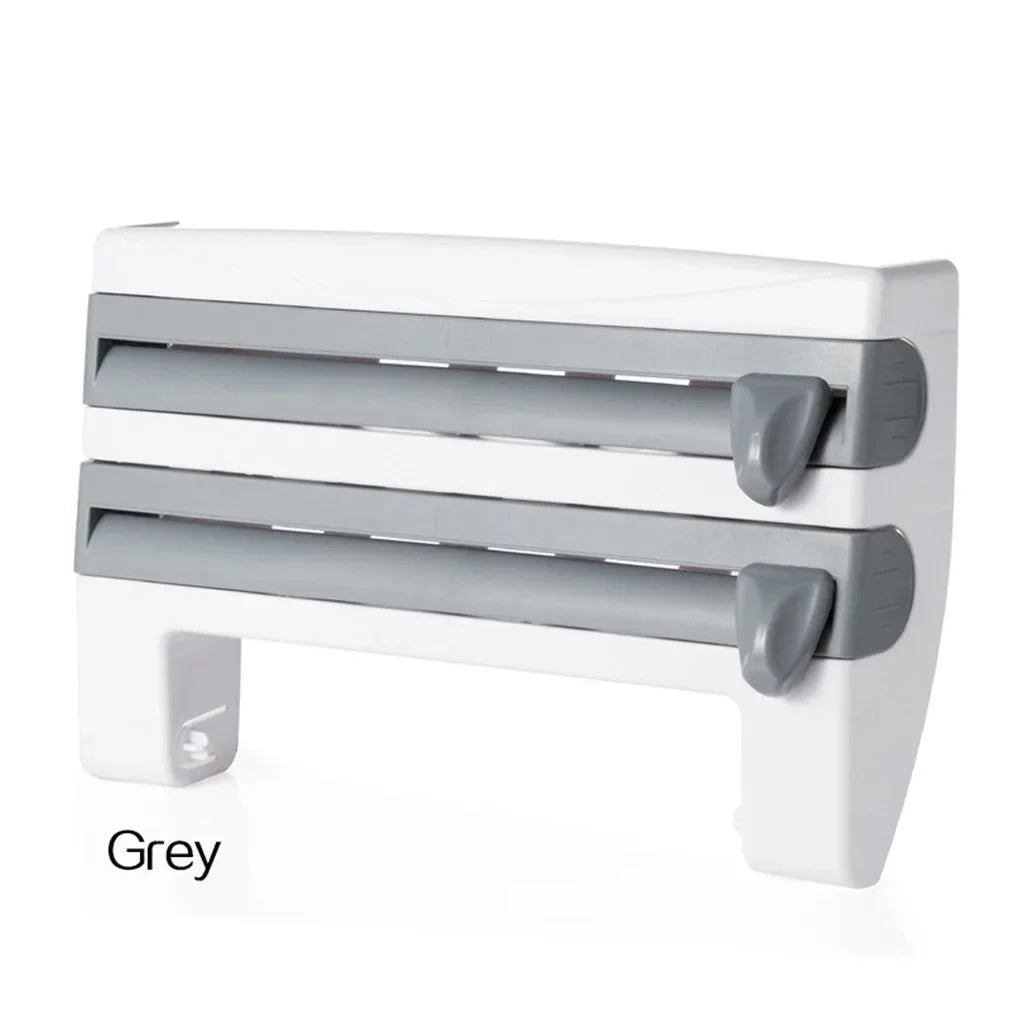 Kitchen Paper Towel Holder Wall-Mount Adhesive Tissue Hanger Sauce Bottle Rack 4In1 Cling Film Cutting Holder Organizer