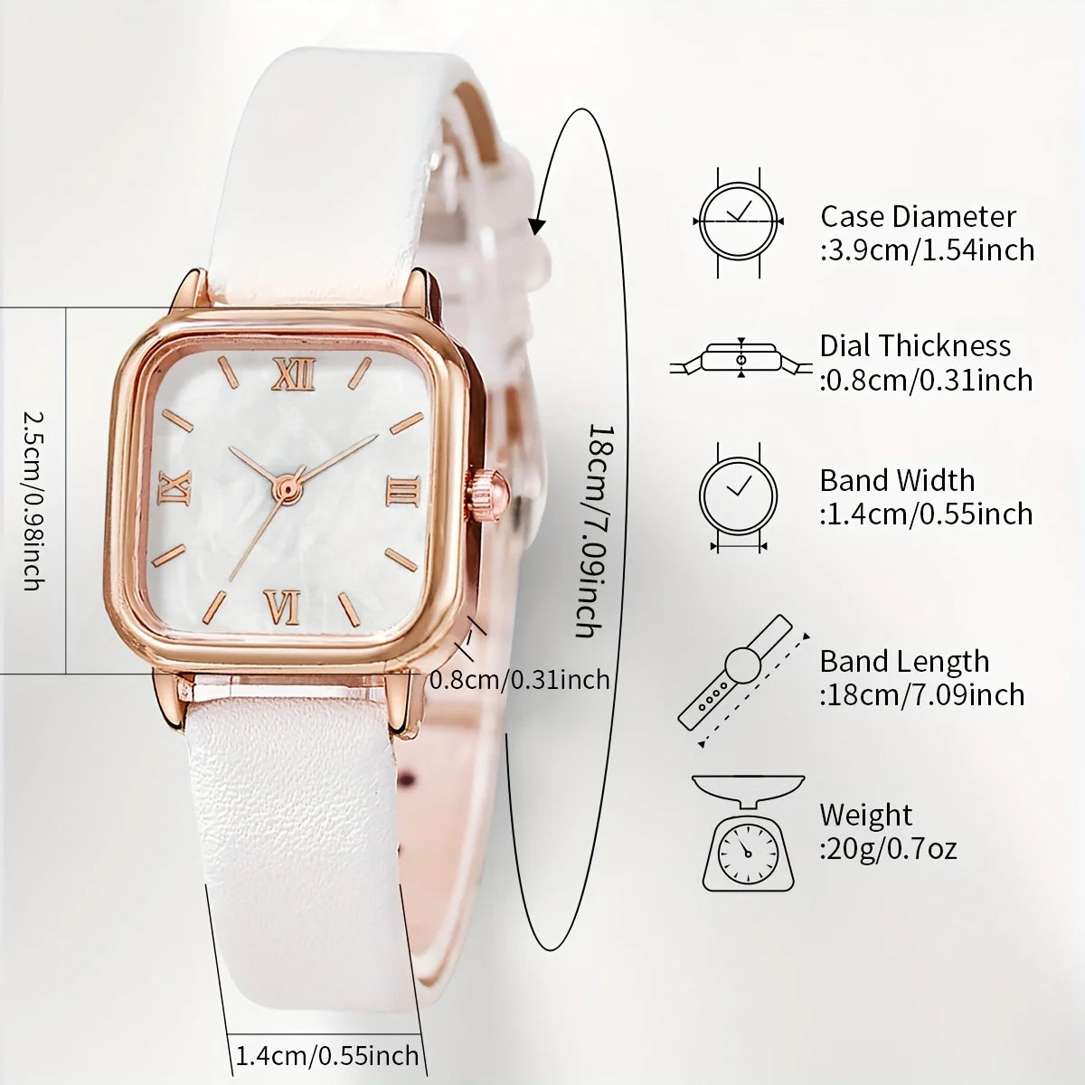 2pcs/set Fashion Women PU Band Square Dial Watch With Bracelet (Box Not Included)