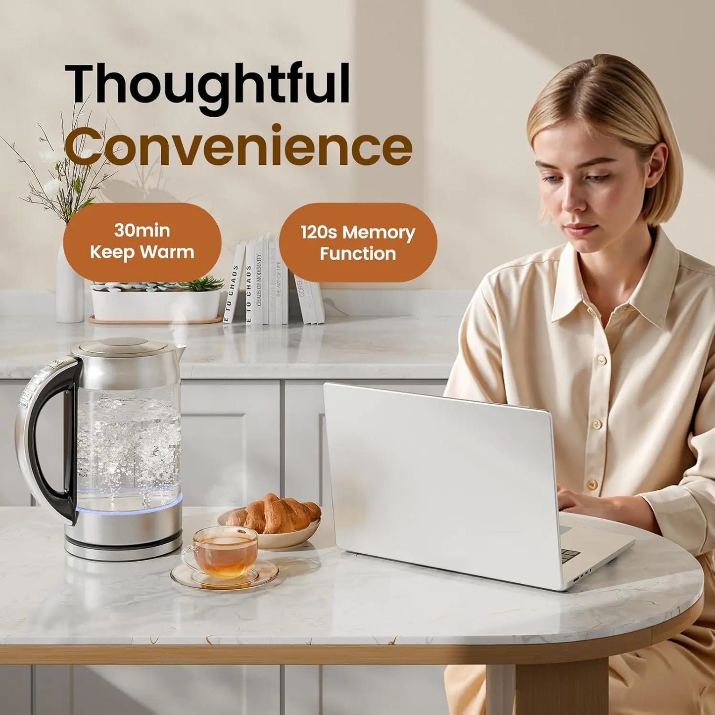 1.7L Glass Electric Kettle with 6 Preset Temperatures, Keep Warm, Auto Shut-off, BPA-Free, Rapid Boil 1500W for Coffee & Tea