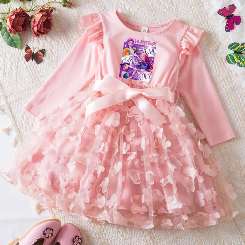 K-Pop Hunters Zoey Mira Rumi Girl Long Sleeve Princess Dress Butterfly Kid Casual Spring Beautiful Birthday Party Dress 2-6Y
