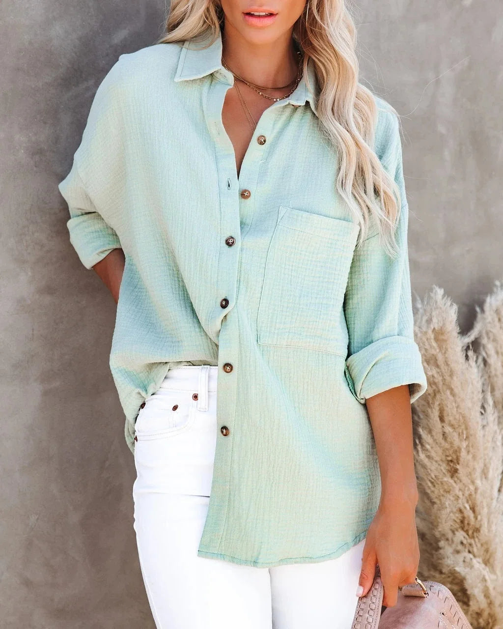 Women's Long Sleeve Collared Button Down Work Shirts Ladies Tops Casual Blouse