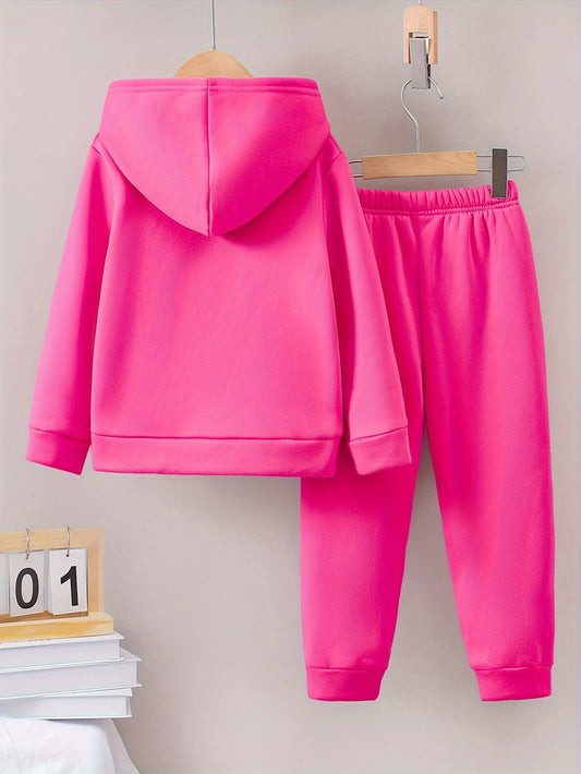2sets Fashion exquisite girls casual Autumn/Winter pattern printed with fleece warm lining hoodie and tracksuit pants