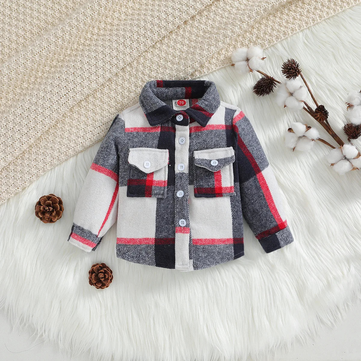 New Kid Baby Girl Boy Plaid Shirt Jacket Tops Lapel Long Sleeve Button Up Coat Spring Autumn Children Clothing