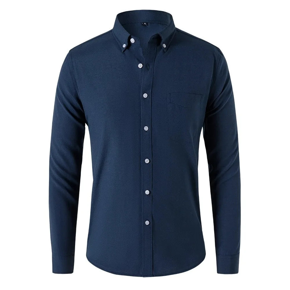 Oxford Shirts for Men Spring Autumn Formal Japanese Style Men's Long-sleeved Shirt Casual Men Shirts Solid Color