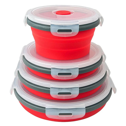 Collapsible Food Storage Containers Round with Lid,Kitchen Stacking Silicone Collapsible Meal Prep Container Dishwasher Safe