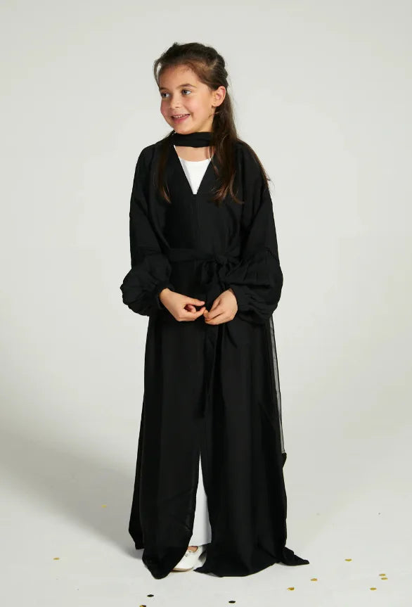 Modest Kaftan Hijab Dresses for Kids Open Khimar Kimono Abaya Dubai Luxury Muslim Sets Islam Kebaya Jalabiya Eid Ramadan Caftan