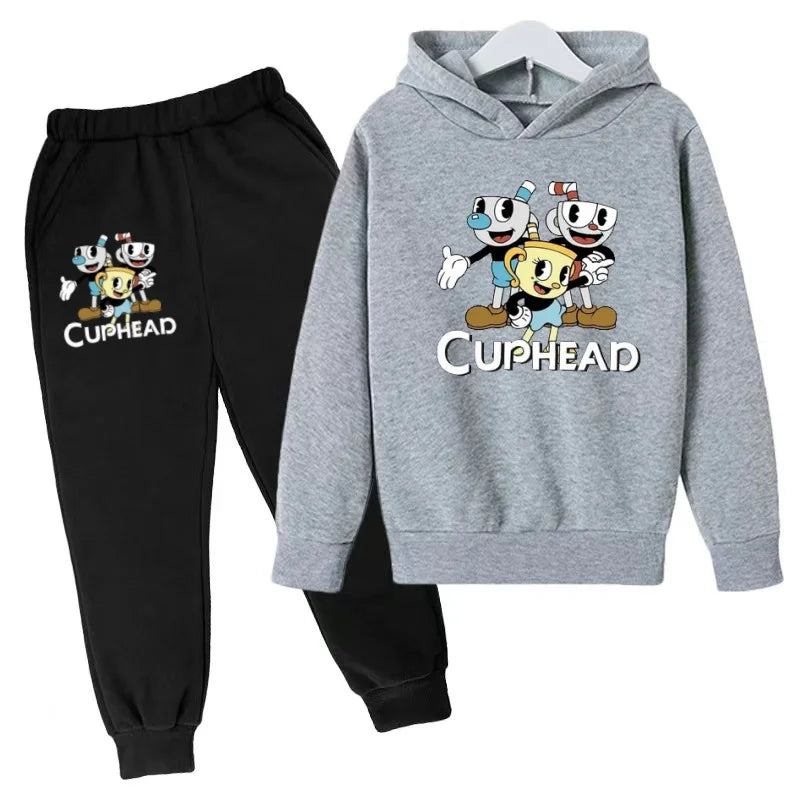 Kids Clothes Hoodie Cartoon Teacup Head Print Sportswear Coat+Pants 2P Boy Girl Toddler 3-12 Years Leisure Top Party Fashion Set