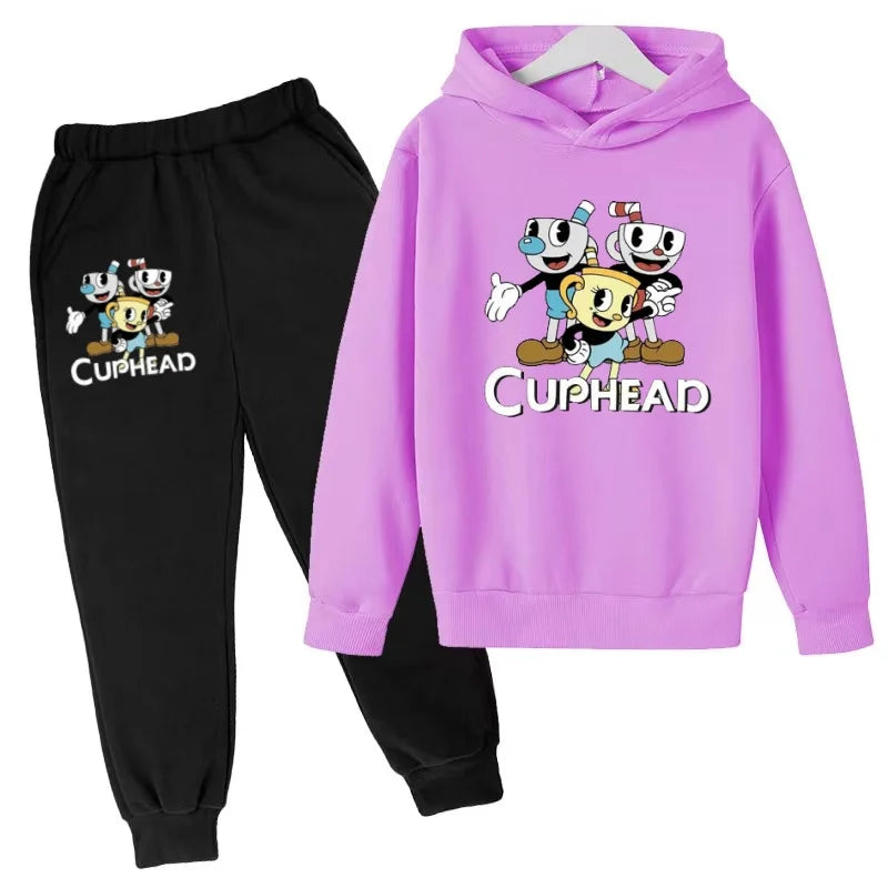Kids Clothes Hoodie Cartoon Teacup Head Print Sportswear Coat+Pants 2P Boy Girl Toddler 3-12 Years Leisure Top Party Fashion Set