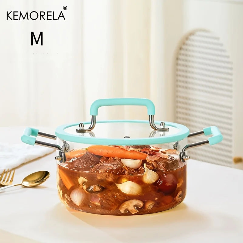 1PCS Glass Saucepan with Lid Multiple Capacity Options Heat-Resistant Glass Cooking Pot Dual Handle Soup Pot Kitchen Cooking