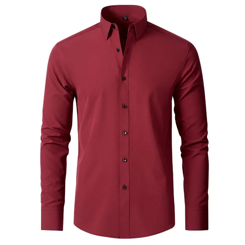 6xl New summer black White men's shirt elastic force non-iron long-sleeved business casual Oversize shirt  mercerized vertical