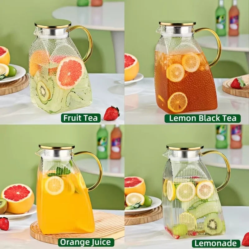 JUSTINLAU 1.8L Cold Water Jug High Borosilicate Glass Water Kettle Summer Refrigerator Pitcher Home Fruit Tea Juice Drink Kettle