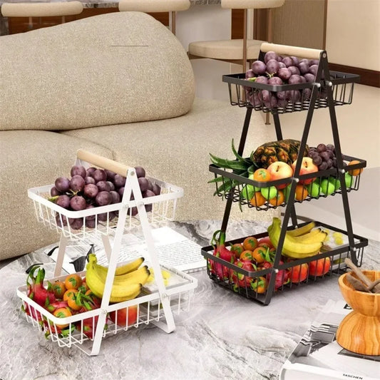 Wrought Iron Kitchen Storage Rack Double-Layer Fruit Vegetable Basket Portable Handheld Desktop Storage Holder