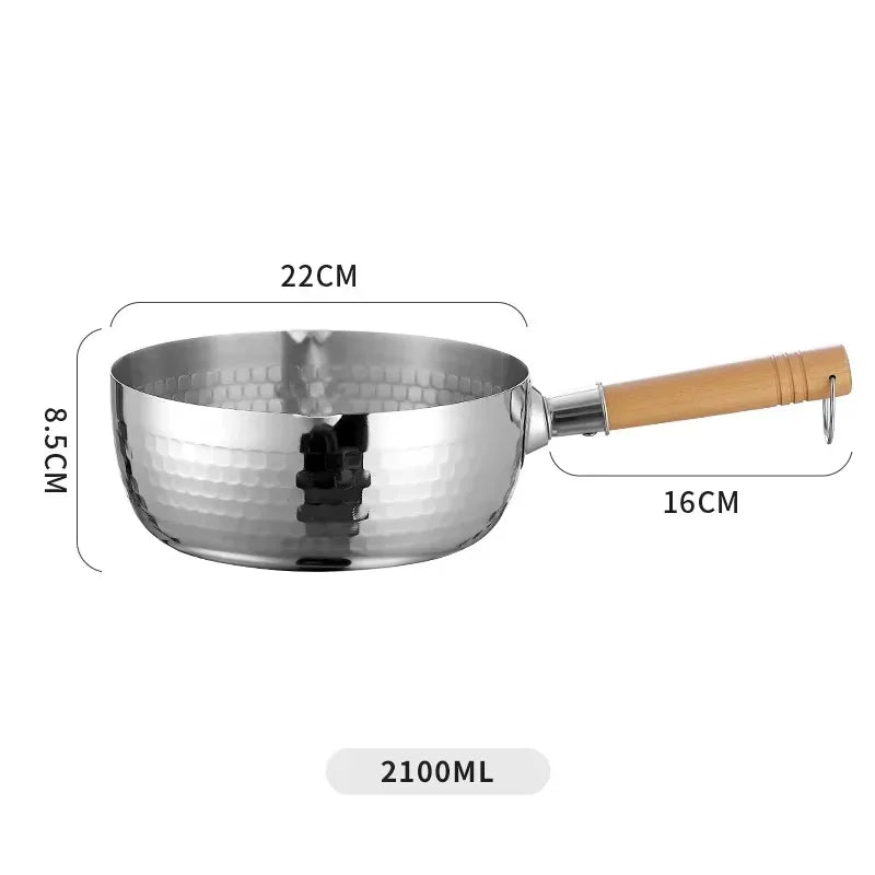 430 Stainless Steel Soup Pot Japanese-style Snow Pot Flat Bottom Non-stick Wok Wooden Handle Stew Pot Milk Pot Kitchen Cookware