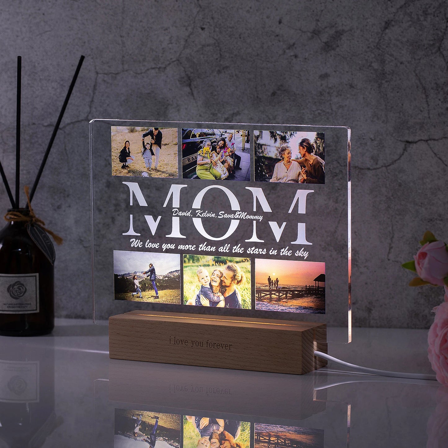 Custom Acrylic Lamp Personalized Photo Text Bedroom Night Light MOM DAD LOVE Friend Family Day Wedding Birthday Christmas Gift