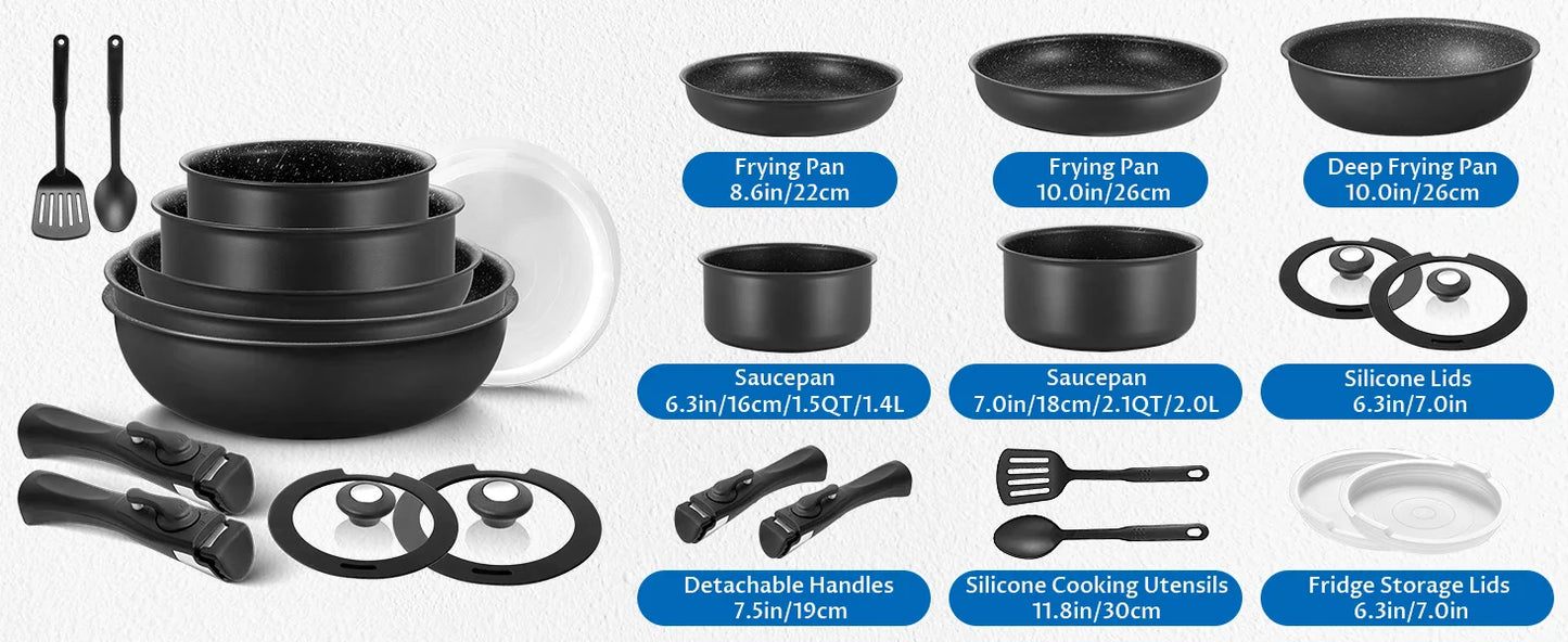 Induction Cookware Set 13 Pieces, Nonstick Pots and Pans Set with Removable Handles