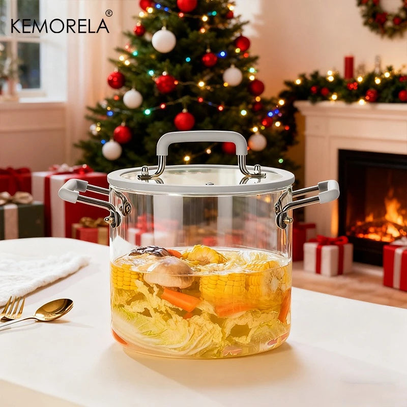 1PCS Glass Saucepan with Lid Multiple Capacity Options Heat-Resistant Glass Cooking Pot Dual Handle Soup Pot Kitchen Cooking