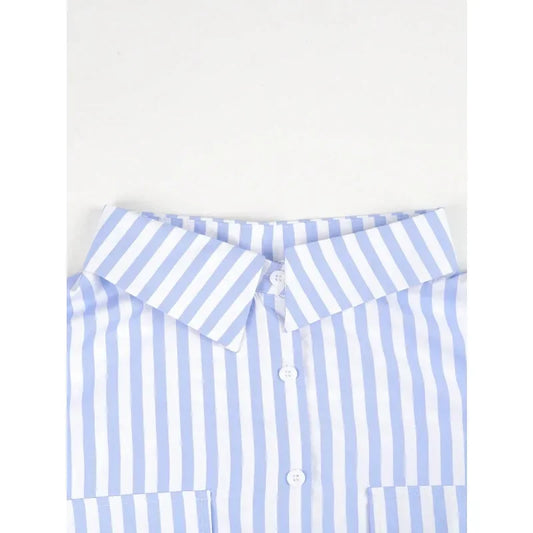 Plus Size Women's Fashionable Striped Button up Blouse Shirt Ladies Casual Long Sleeve Shirt Tops