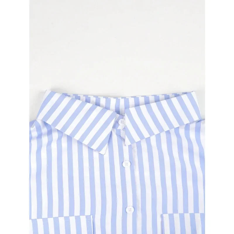 Plus Size Women's Fashionable Striped Button up Blouse Shirt Ladies Casual  Long Sleeve Shirt Tops