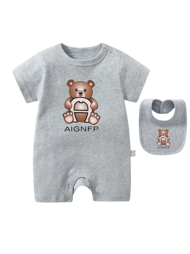 Cute Bear Romper Newborns Clothes 2025 Summer Hot Sale New Toddler Boys Jumpsuit %100 Cotton Soft Bib scarf 2Pcs Set Baby Romper