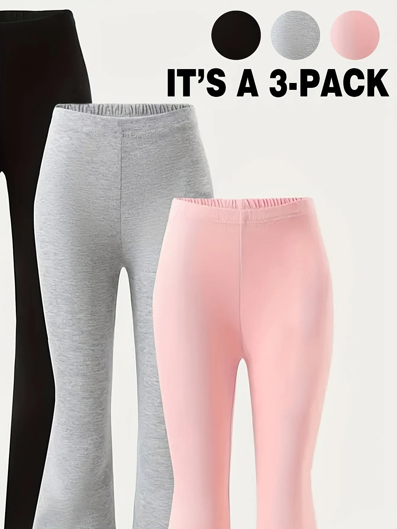 Kids Girls 3 Pack Glitter Heart Print Elastic Waist Flare Pants Casual Daily School Wear Bell Bottoms
