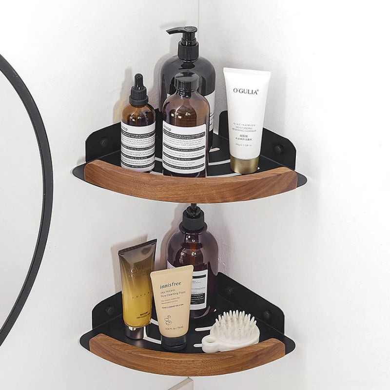 Walnut towel rack no punch bathroom shelf toilet wall mounted washroom storage organizer bath towel holder bathroom accessories