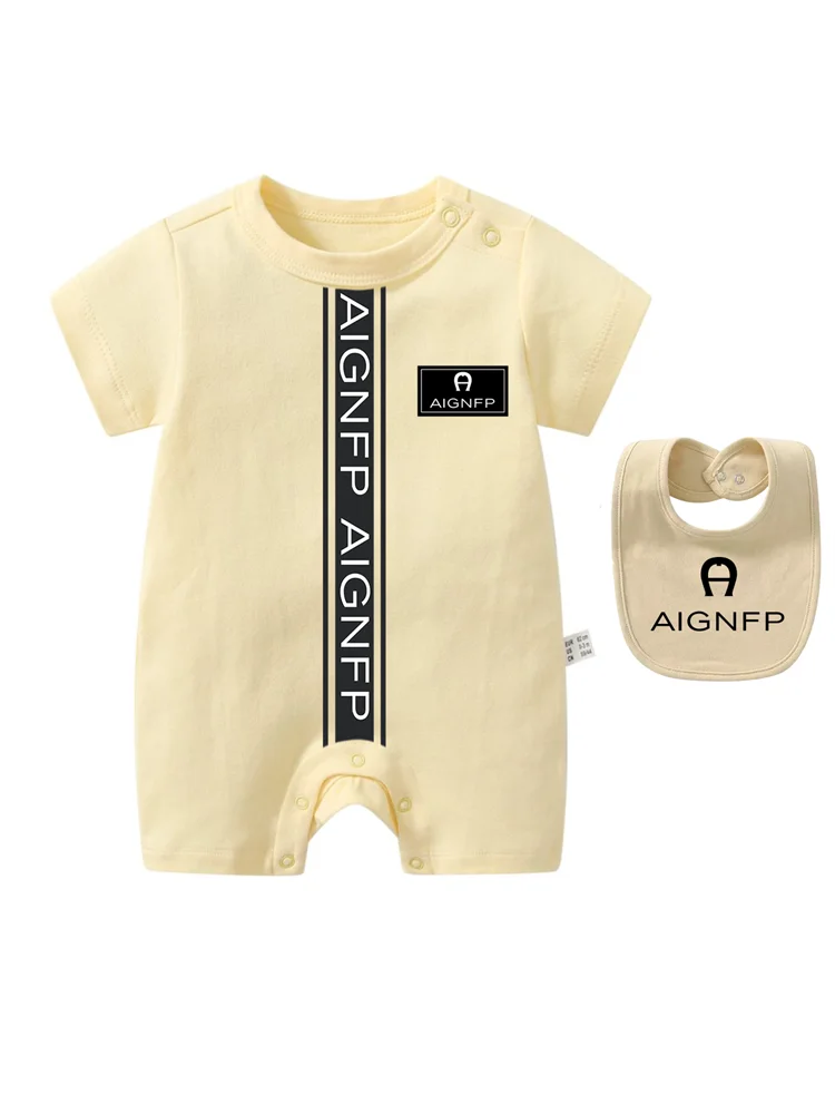 Summer Newborns Jumpsuit %100 Cotton Baby Clothes 2025 New Toddler Boys Rompers Bib scarf Set Infant Soft Short sleeve Bodysuits