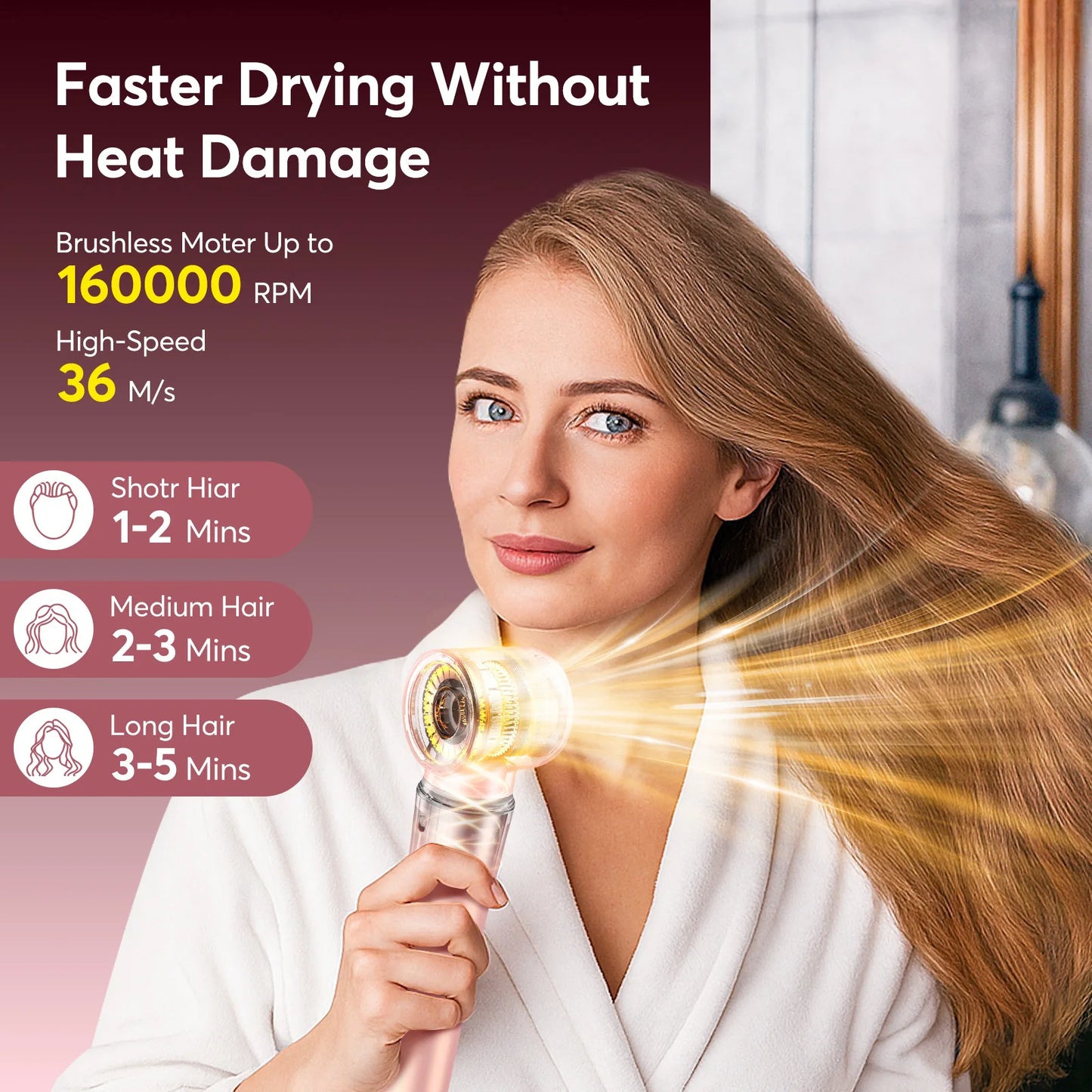High Speed 5 in 1 Hair Dryer Hot Air Comb Set,Hair Brush Curling Iron Hair Straightener Styling Tool For Blow Dryer Gift Box