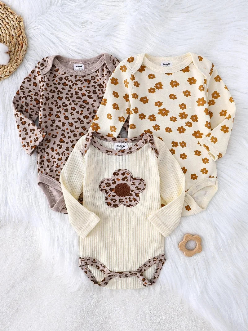 3PCS Baby girl onesie New style baby girl clothes Spring/Autumn long-sleeved onesie Cotton fabric Suitable for 0-9months