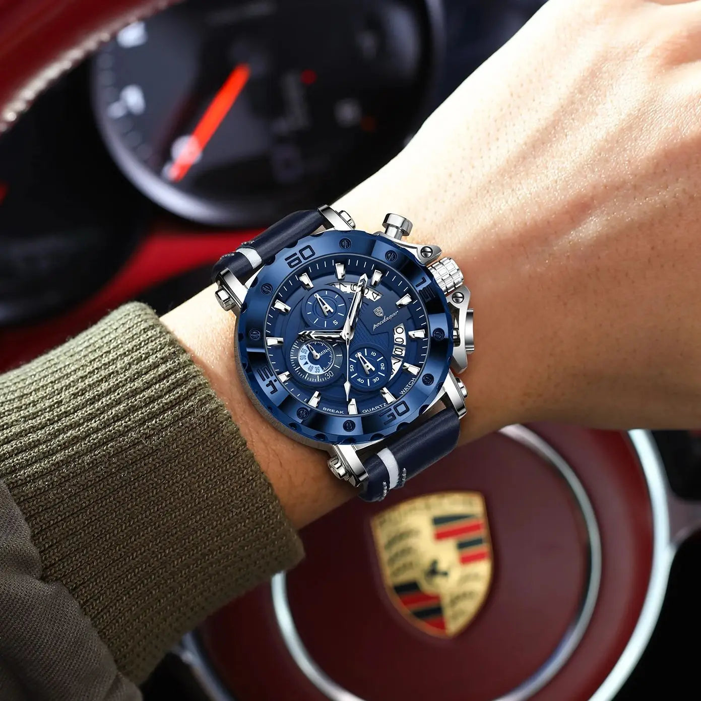 POEDAGAR High Quality Watch For Man Waterproof Luminous Date Fashion Men Clock Chronograph Leather Quartz Men's Watches Male+Box