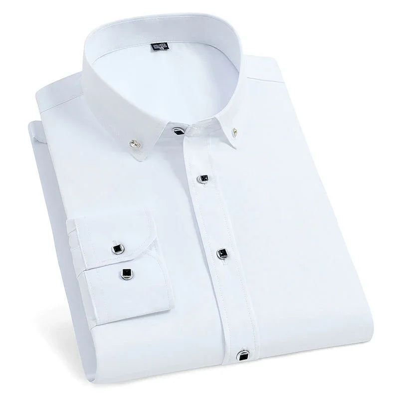 New Mens Long Sleeve French Cufflinks Shirt Casual Solid Male Brand Shirts Slim Fit French Cuff Luxury Dress Button Up Shirts