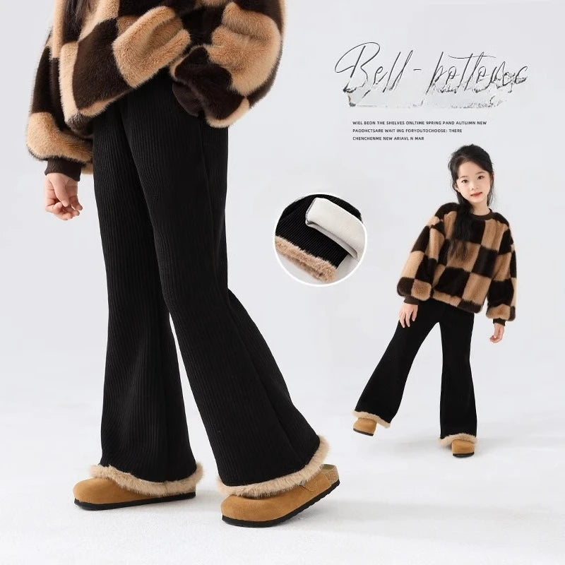 Girls' Bell Bottom Jumpsuit - Winter Micro Flare Cotton One-Piece Thermal Pants for Kids Girls Winter Clothes