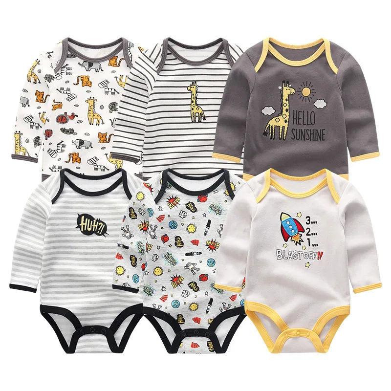 6 Pieces Newborn 100% Cotton Baby Girl Clothes Unisex Long Sleeve Baby Boy Clothes Sets 0-12M Print Autumn Spring