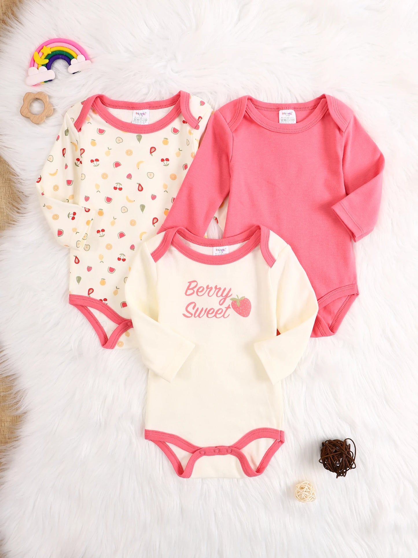 3PCS Baby girl onesie New style baby girl clothes Spring/Autumn long-sleeved onesie Cotton fabric Suitable for 0-9months