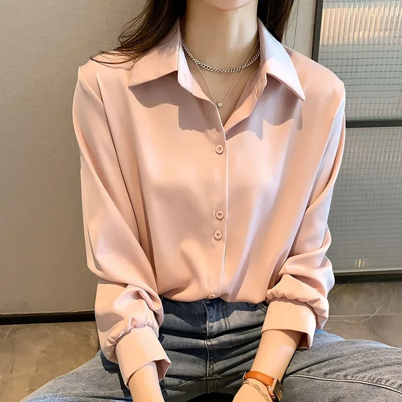 Black Chiffon Shirts For Women Spring NEW Solid Long Sleeve Shirts
