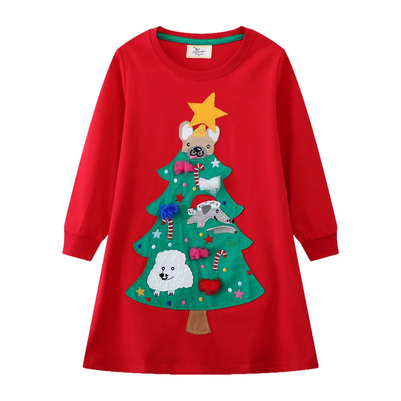 Jumping Meters 2-7T Long Sleeve Princess Girls Dresses Animals Embroidery New Autumn Spring Children Costume Hot Selling Dress