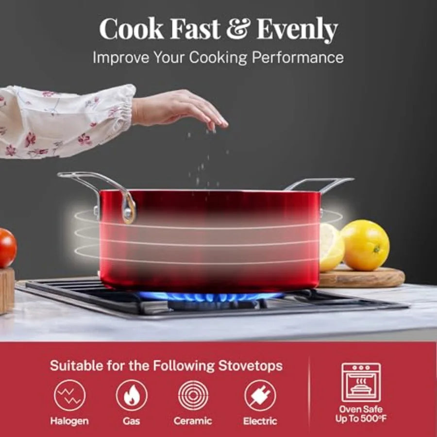 20 Pc Pots and Pans Set Nonstick Cookware + Bakeware Set Complete Ceramic for Kitchen Non Stick with Lids Dishwasher Oven Safe