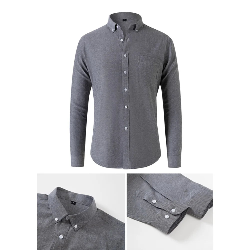 Oxford Shirts for Men Spring Autumn Formal Japanese Style Men's Long-sleeved Shirt Casual Men Shirts Solid Color