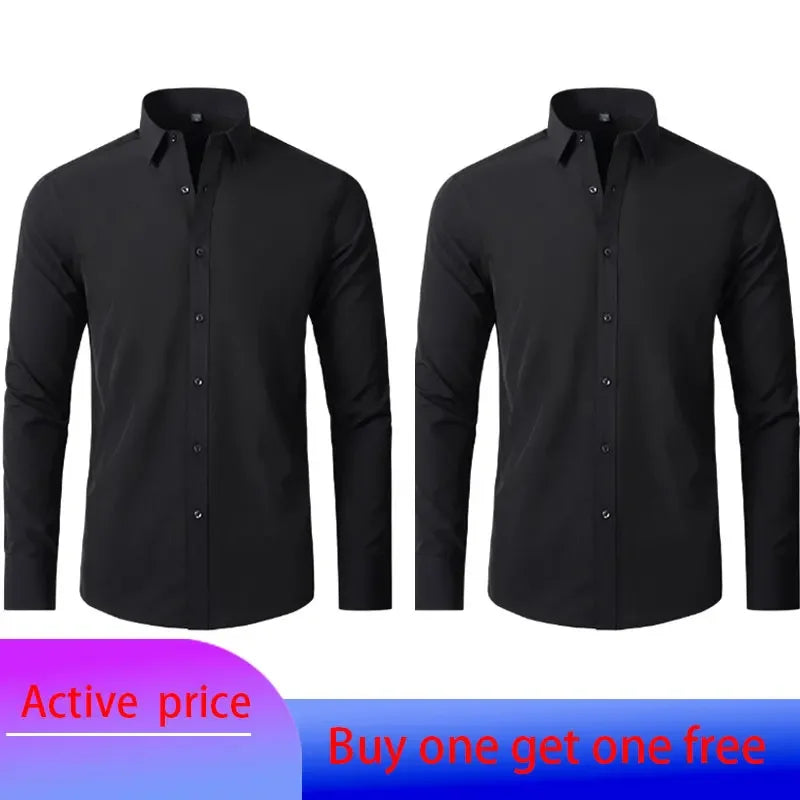 6xl New summer black White men's shirt elastic force non-iron long-sleeved business casual Oversize shirt  mercerized vertical