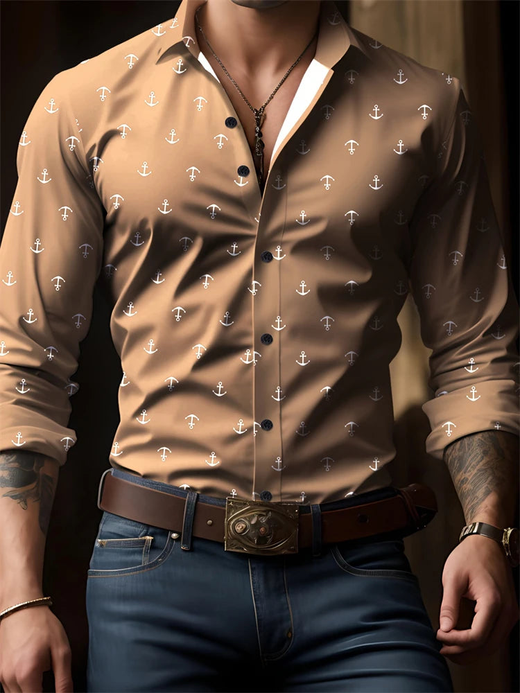 Men's New Spring And Autumn Button Down Shirt Check Print Long Sleeve Luxury Shirt Flip Lapel Oversized Outdoor Street Shot Tops